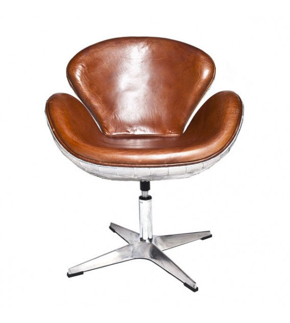 Gauntlet Aluminium and Brown Leather Swan Chair, Cocolea, , ,