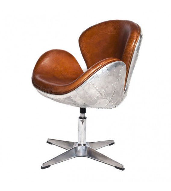 Gauntlet Aluminium and Brown Leather Swan Chair, Cocolea, , ,
