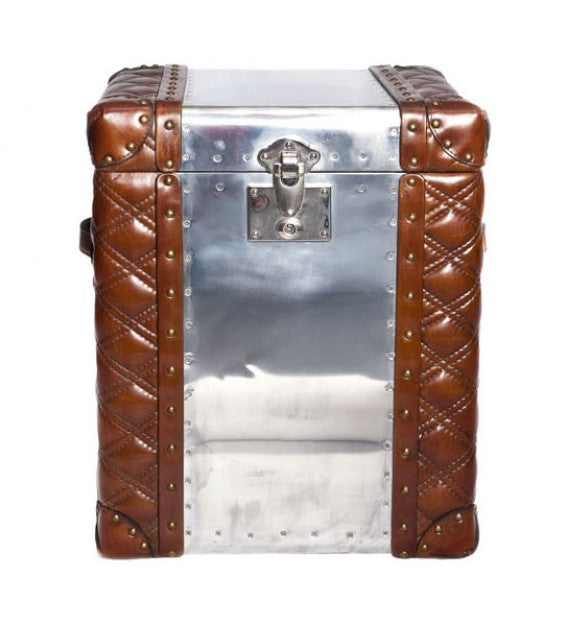 Piper Aztec Aluminium and Brown Leather Trunk Table, Cocolea, , ,