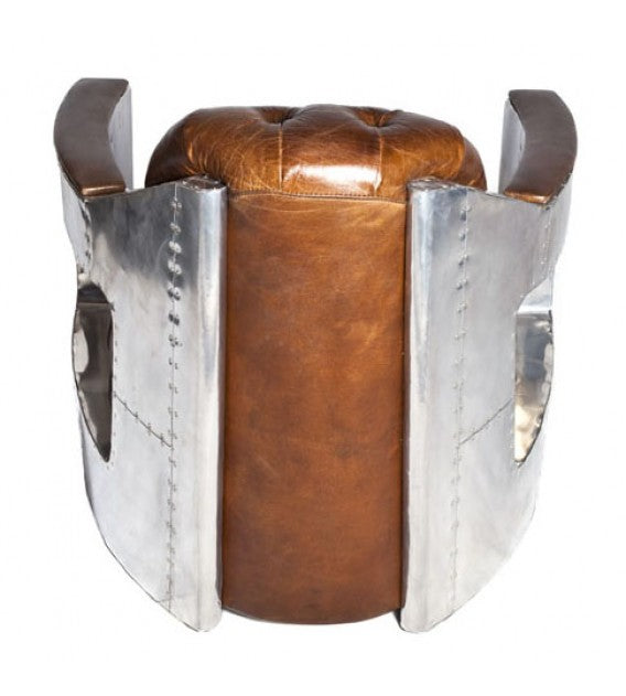 Regal Aviator Spitfire Aluminium and Brown Leather Chesterfield Club Armchair, Cocolea, , ,