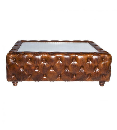 Regal Aluminium and Brown Chesterfield Leather Coffee Table, Cocolea, , ,