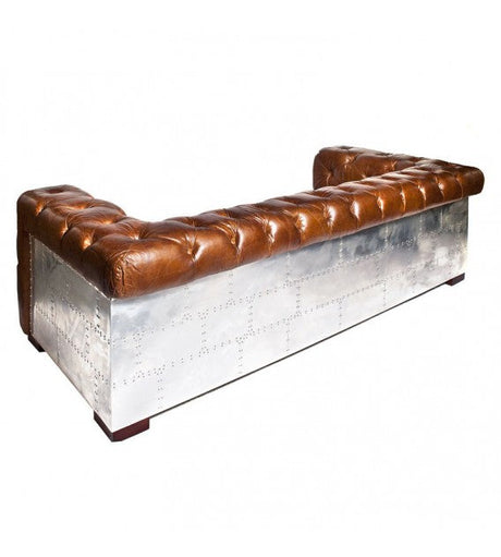 Regal Aviator Spitfire Aluminium and Brown Chesterfield Lounge - 3 seat, Cocolea, , ,