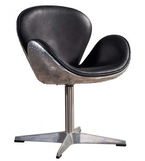 Gauntlet Aluminium and Black Leather Swan Chair, Cocolea, , ,