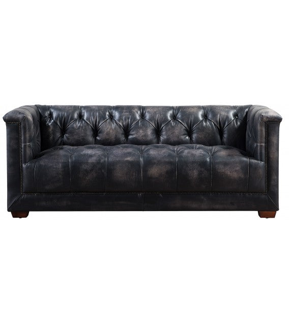 Gladiator Cube 2 seat vintage leather sofa - black chesterfield leather and Aluminium, Cocolea, , ,