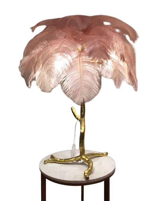 Ostro Genuine Ostrich Feather Brass Table Lamp, Cocolea, , ,