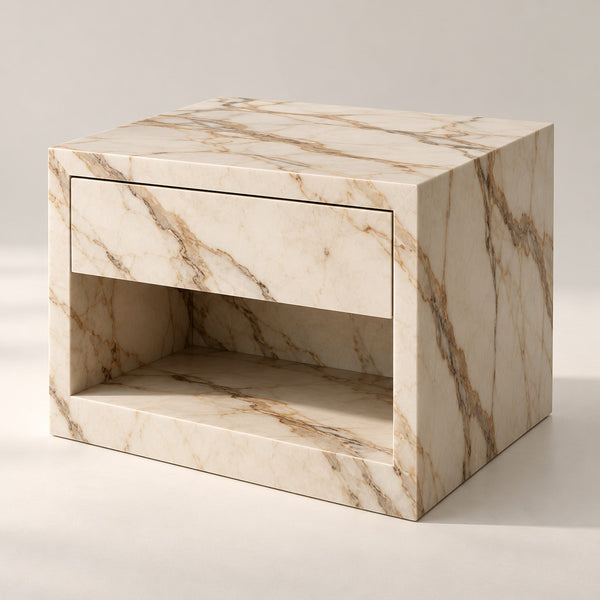 Evalina Marble & Travertine Bedside Table, Cocolea, , ,