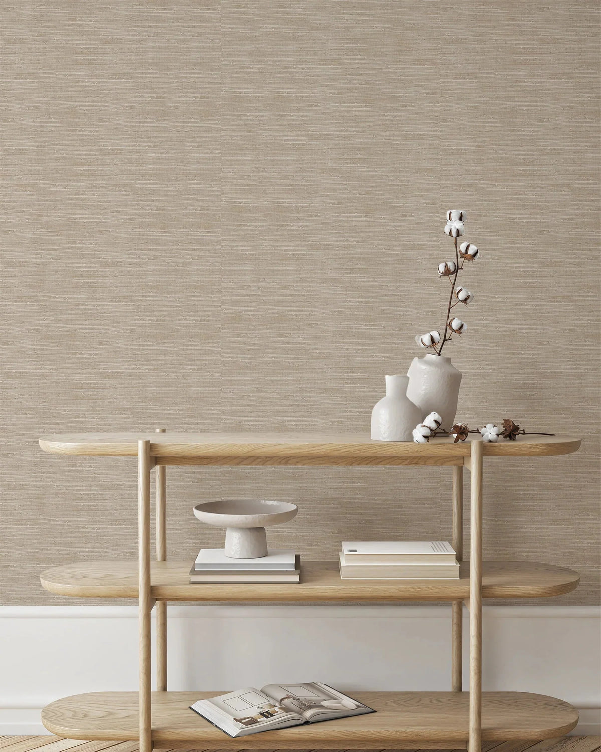 Faux Grasscloth in Taupe Commercial Vinyl Wallcovering by Olive et Oriel