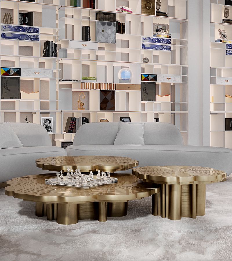 Fortuna Gold Patina Brass Nesting Center Table set, Cocolea, , ,