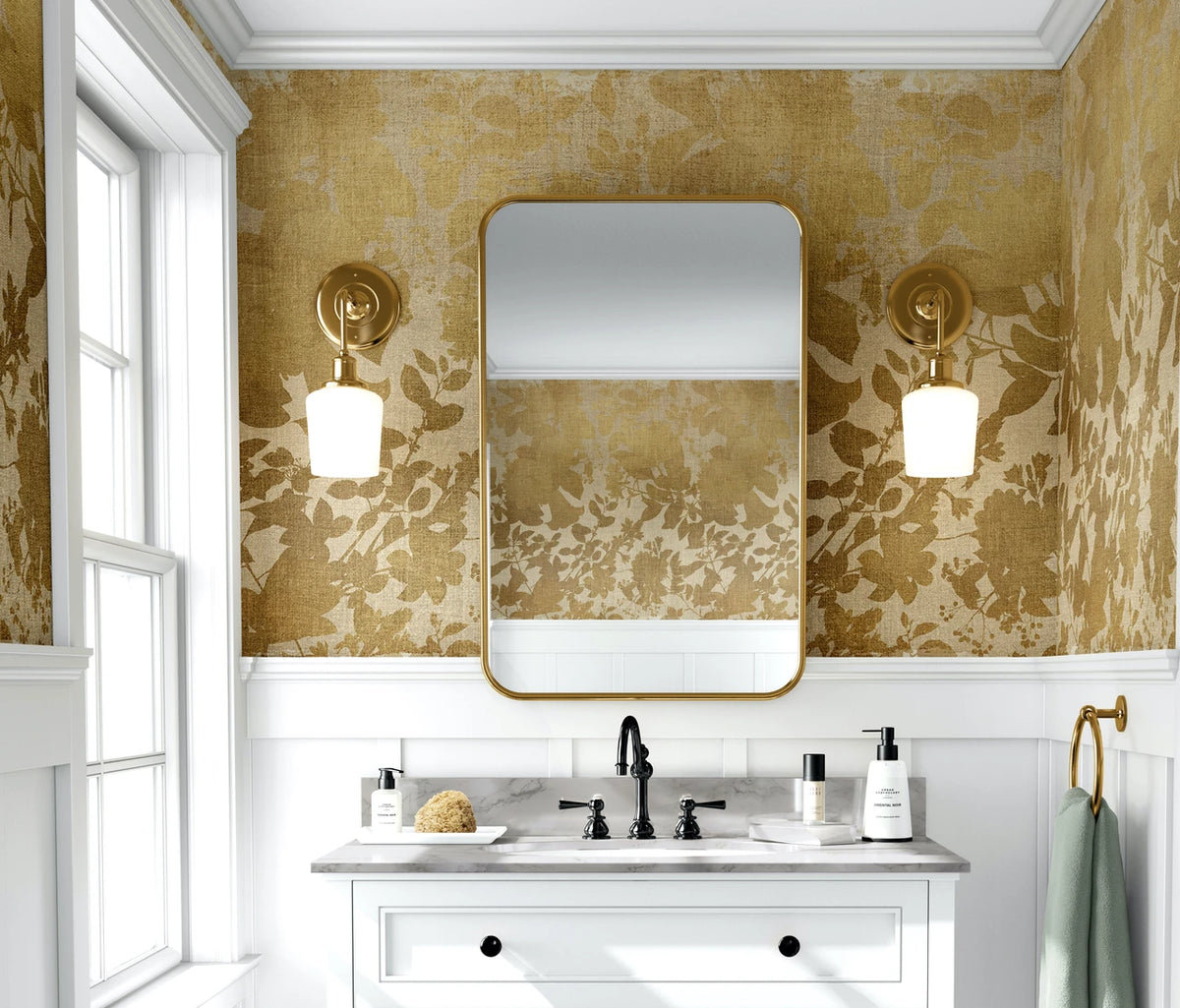 Moonlight wallpaper mural in Gold by Natty & Polly, styled in an interior
