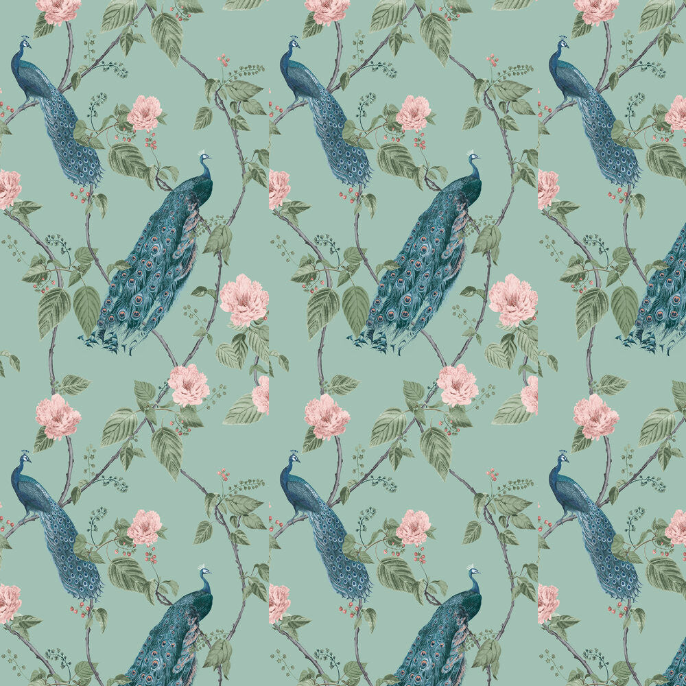 Resplendance wallpaper in Aqua by Natty & Polly, full pattern view