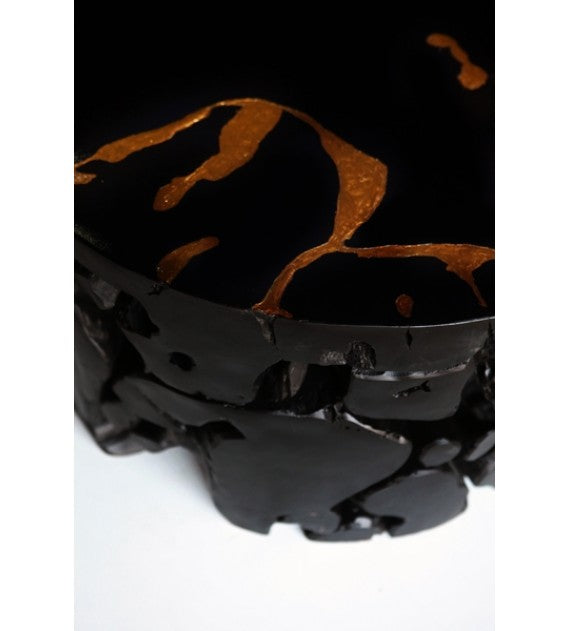 Round Lava Brass and Teak Wood Tree Stump Coffee Table, Cocolea, , ,