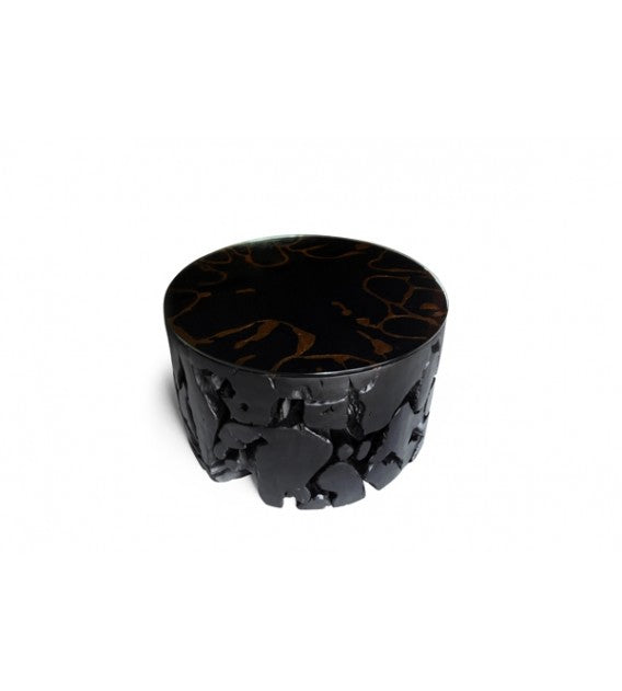 Round Lava Brass and Teak Wood Tree Stump Coffee Table, Cocolea, , ,