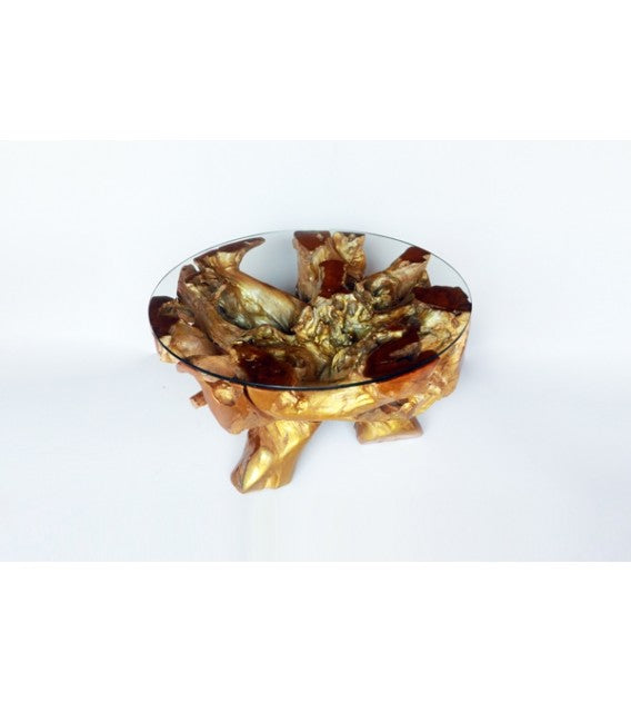 Gold Teak Root Round Coffee Table, Cocolea, , ,
