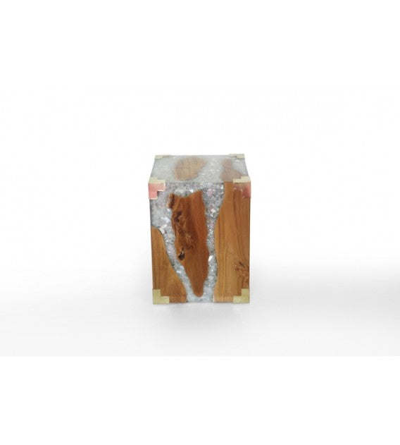 Teak and Resin Side Table with Brass Details, Cocolea, , ,