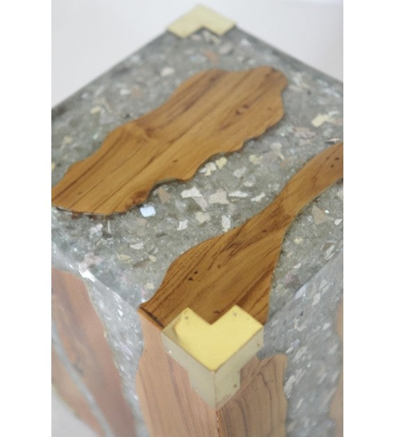 Teak and Resin Side Table with Brass Details, Cocolea, , ,