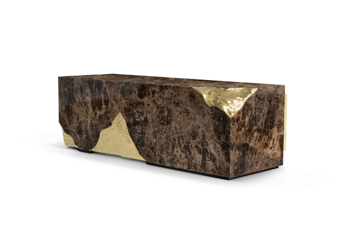 Monochrome Brown Veneer Marble Sideboard, Cocolea, , ,