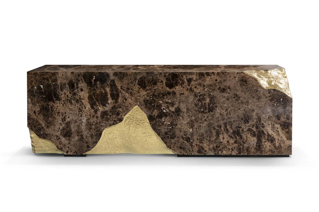 Monochrome Brown Veneer Marble Sideboard, Cocolea, , ,