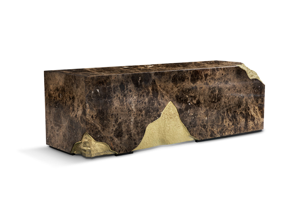 Monochrome Brown Veneer Marble Sideboard, Cocolea, , ,