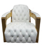 Regal Aviator Spitfire Polished Brass and White Leather Chesterfield Club Armchair, Cocolea, , ,