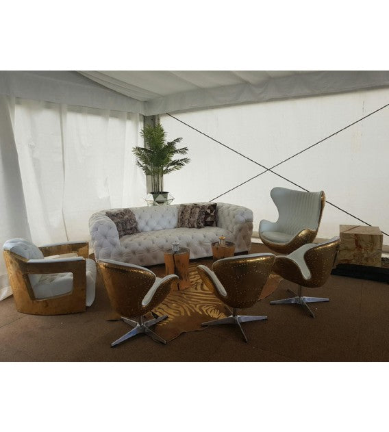 Admiral White Leather and Polished Brass Egg Chair, Cocolea, , ,