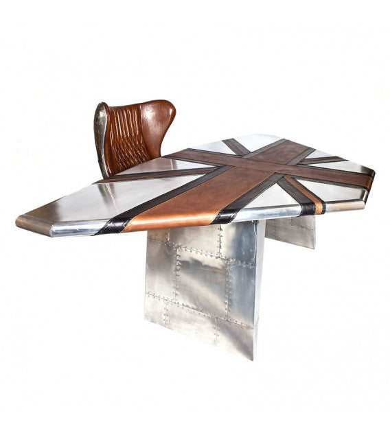 Stealth Wing Aluminium Brown and Black Leather Union Jack Table, Cocolea, , ,
