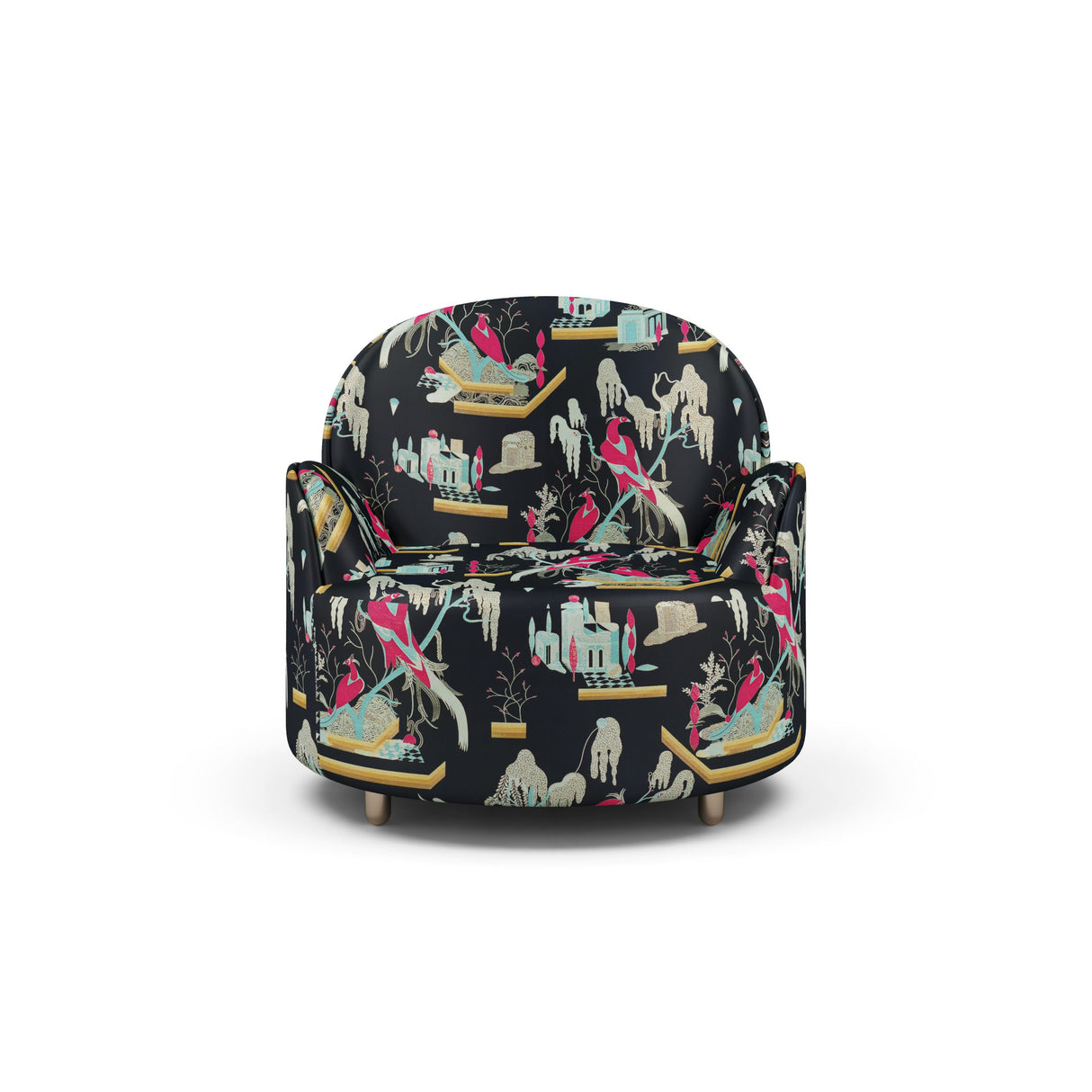 Strings Armchair - Plush Black-Pink Jacquard Fabric, Cocolea, , ,