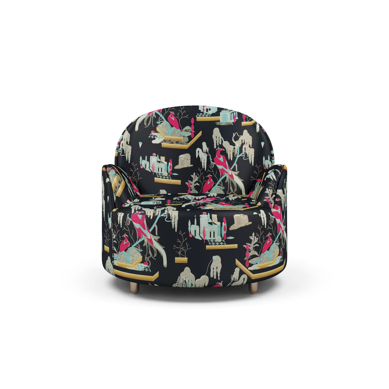 Strings Armchair - Plush Black-Pink Jacquard Fabric, Cocolea, , ,