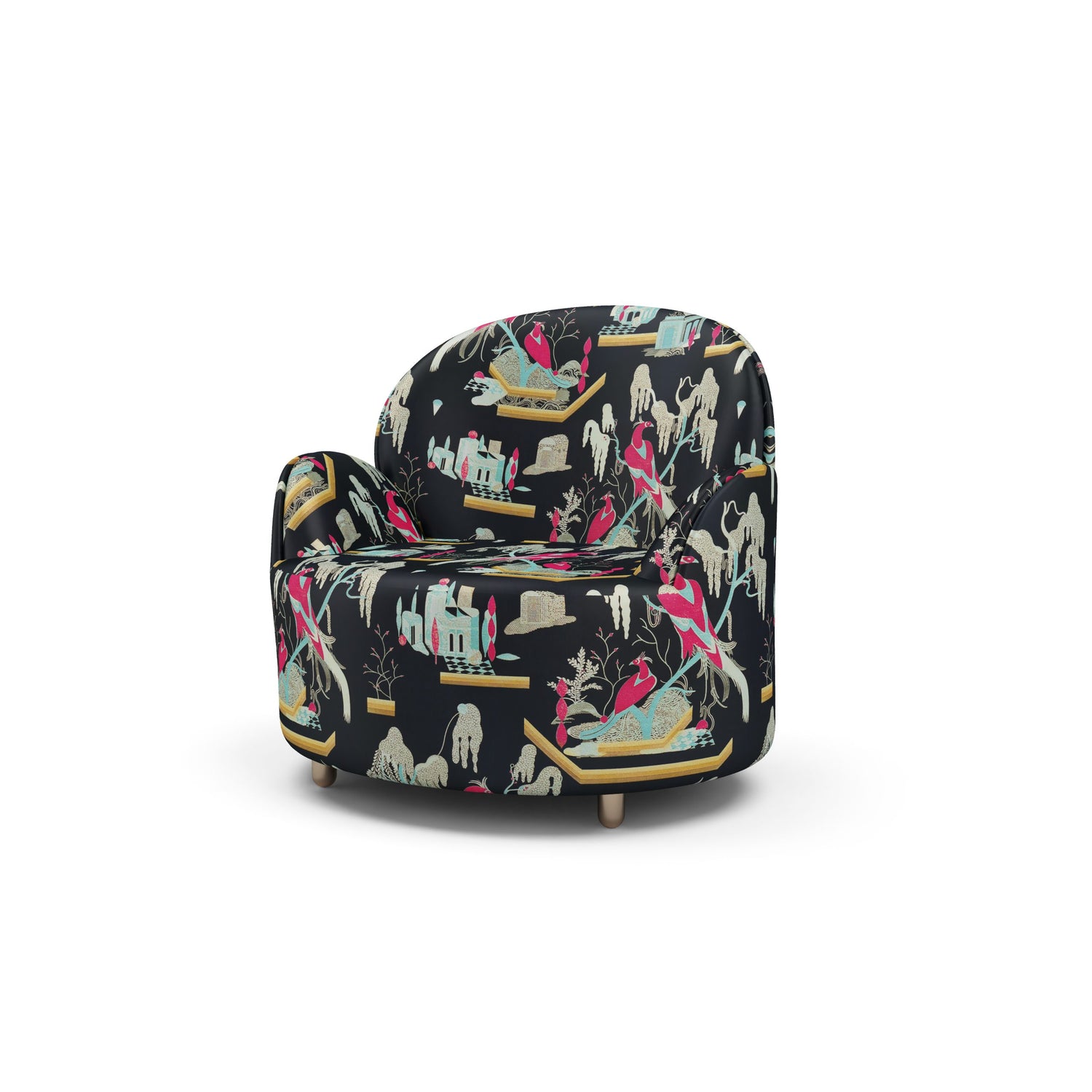 Strings Armchair - Plush Black-Pink Jacquard Fabric, Cocolea, , ,