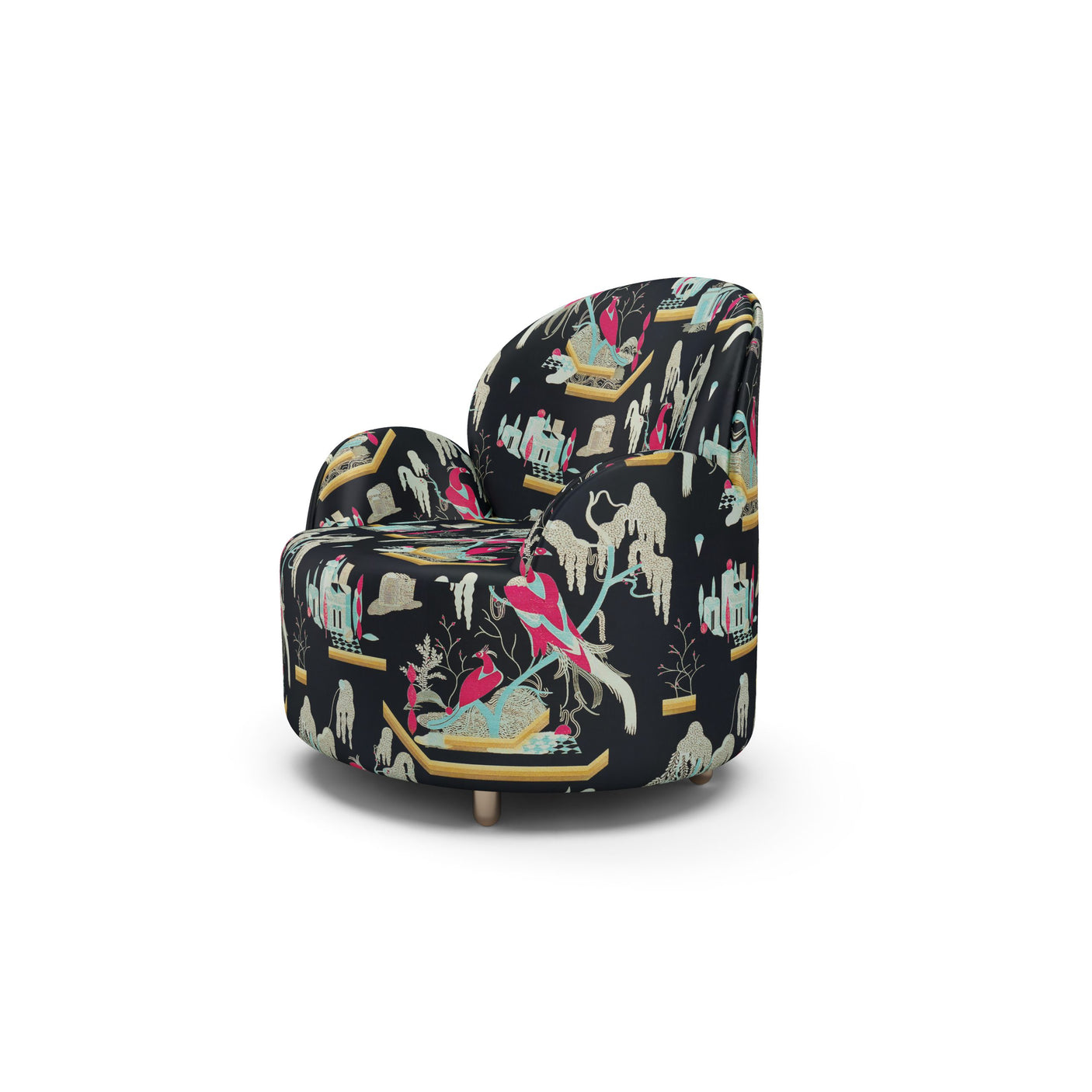 Strings Armchair - Plush Black-Pink Jacquard Fabric, Cocolea, , ,