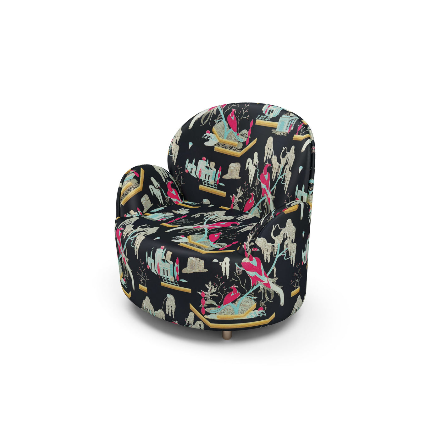 Strings Armchair - Plush Black-Pink Jacquard Fabric, Cocolea, , ,