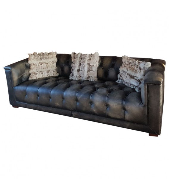 Dark Knight Distressed Black Leather Chesterfield Lounge - 3 seat, Cocolea, , ,
