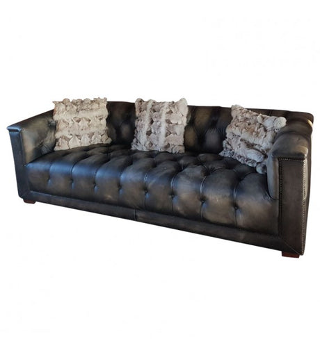 Dark Knight Distressed Black Leather Chesterfield Lounge - 3 seat, Cocolea, , ,