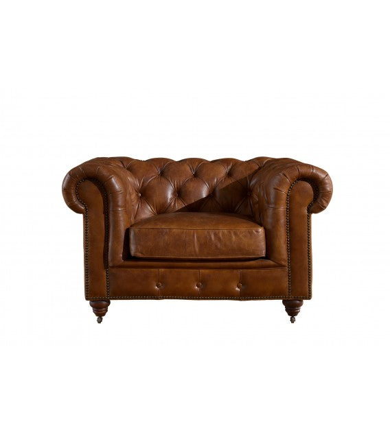 Winston Classic Vintage Leather Chesterfield lounge chair - Camel Brown, Cocolea, , ,
