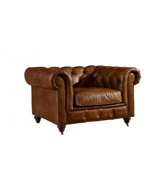 Winston Classic Vintage Leather Chesterfield lounge chair - Camel Brown, Cocolea, , ,