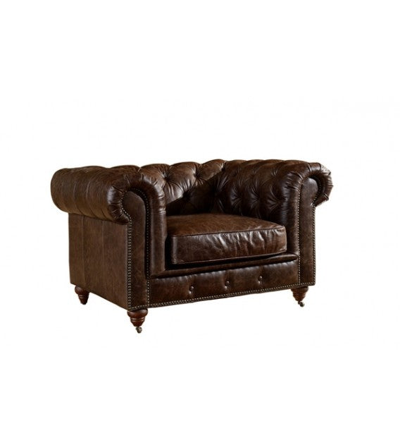 Winston Classic Vintage Leather Chesterfield lounge chair - Cigar Brown, Cocolea, , ,