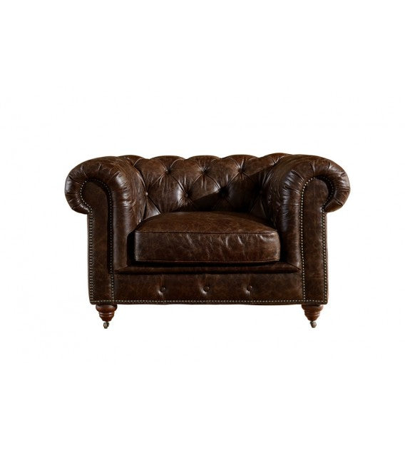 Winston Classic Vintage Leather Chesterfield lounge chair - Cigar Brown, Cocolea, , ,