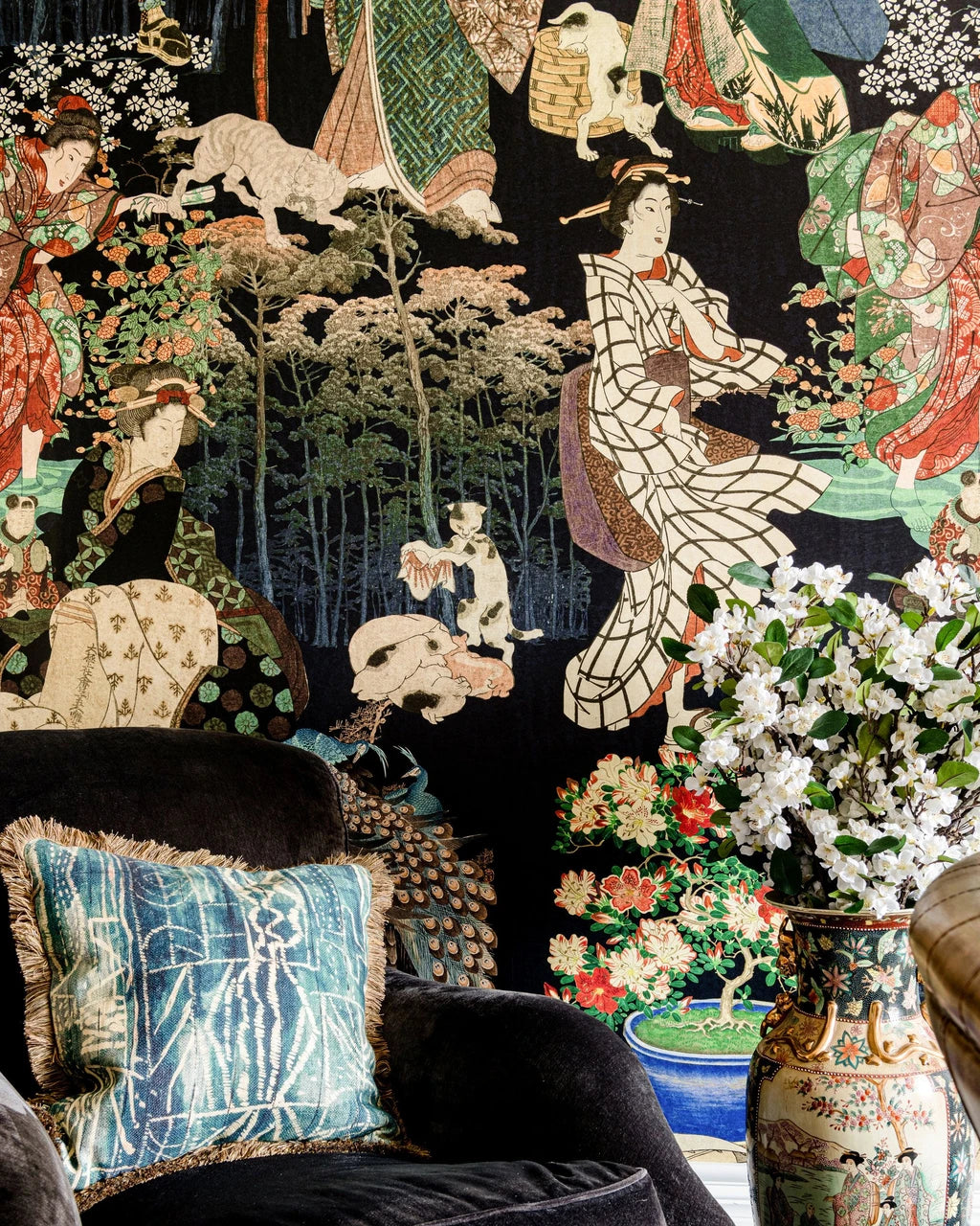 Samurai and Geisha Wallpaper in Anthracite & Multi, Cocolea Natty & Polly, , ,