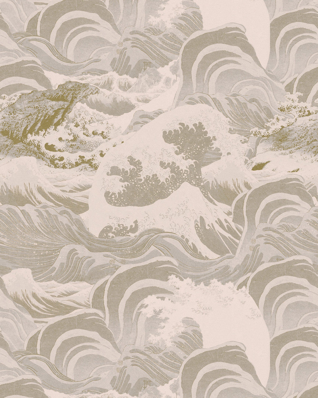 Sea Waves wallpaper in Neutral Taupe by Natty & Polly, full pattern view