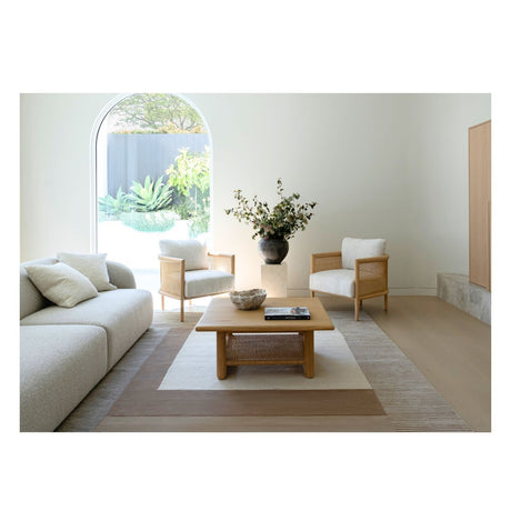 Hand-knotted wool rug styled in a living room