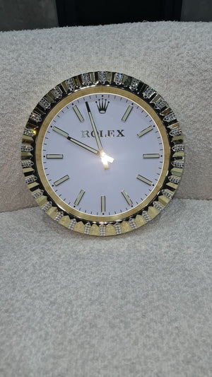 Gold Polished Minimalist Decorative Wall Clock | 35cm Quartz – Luxury Logo Style - customisable with or without Genuine Swarovski Crystal, Cocolea, , ,