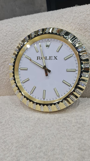 Gold Polished Minimalist Decorative Wall Clock | 35cm Quartz – Luxury Logo Style - customisable with or without Genuine Swarovski Crystal, Cocolea, , ,