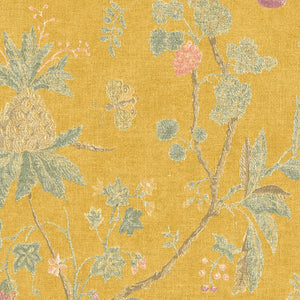 Baum wallpaper in Vintage Yellow by Natty & Polly, full pattern view