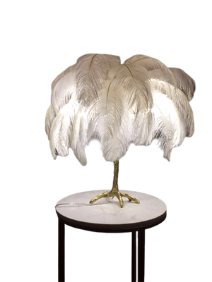 Ostro Genuine Ostrich Feather Brass Table Lamp, Cocolea, , ,