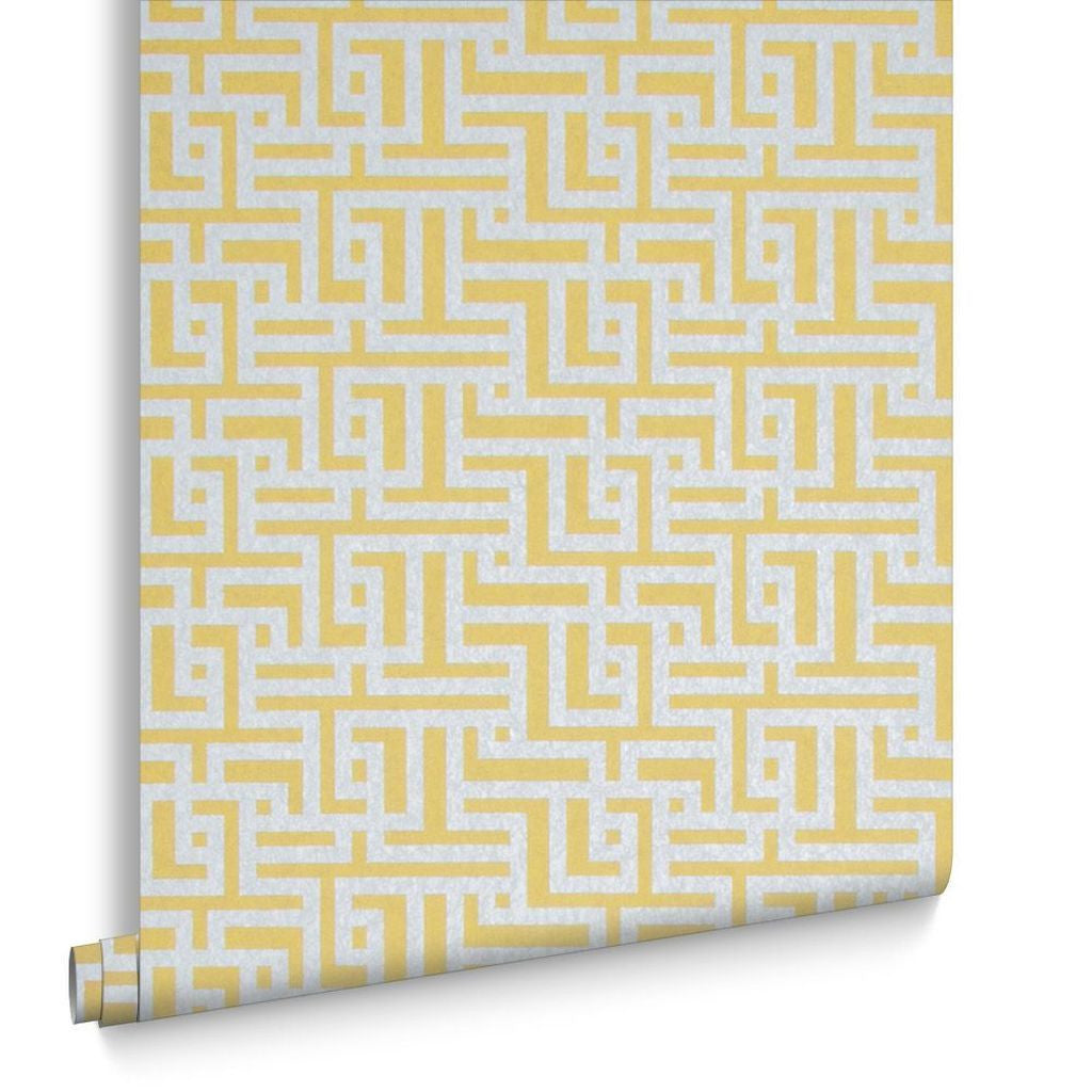 Zen wallpaper in Saffron by Natty & Polly, styled in an interior