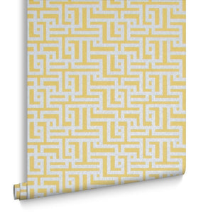 Zen wallpaper in Saffron by Natty & Polly, styled in an interior