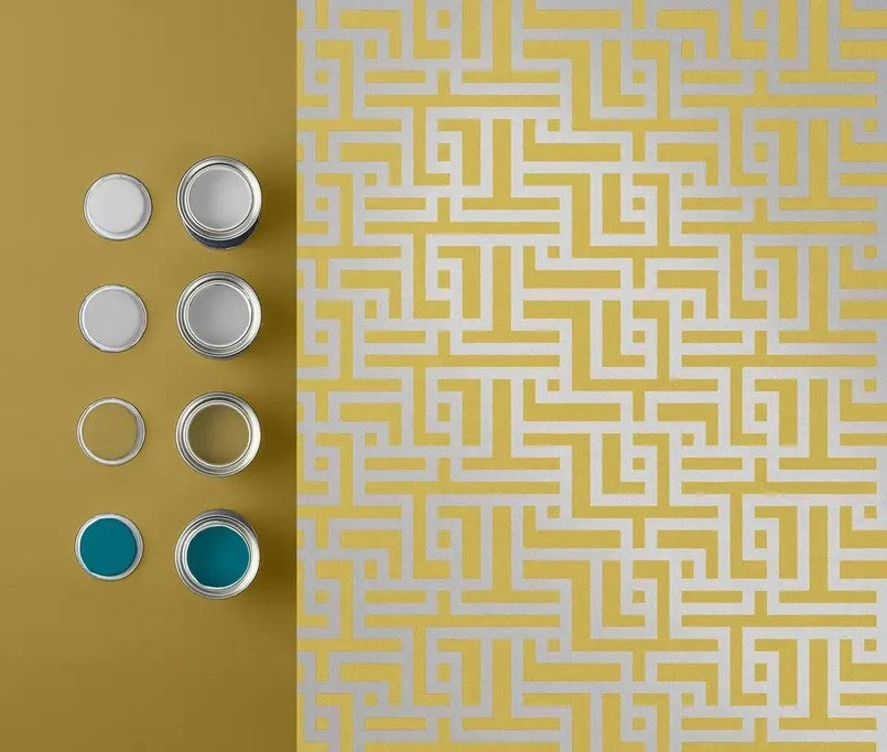Zen wallpaper in Saffron by Natty & Polly, full pattern view