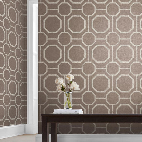 Sashiko wallpaper in Taupe by Natty & Polly, styled in an interior
