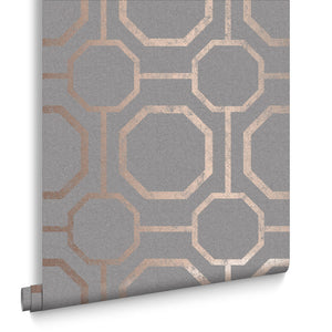 Sashiko wallpaper in Rose Gold by Natty & Polly, styled in an interior
