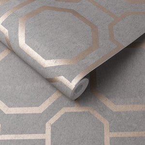 Sashiko wallpaper in Rose Gold by Natty & Polly, styled in an interior