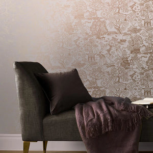 Basuto wallpaper in Pink / Rose Gold by Natty & Polly, styled in an interior